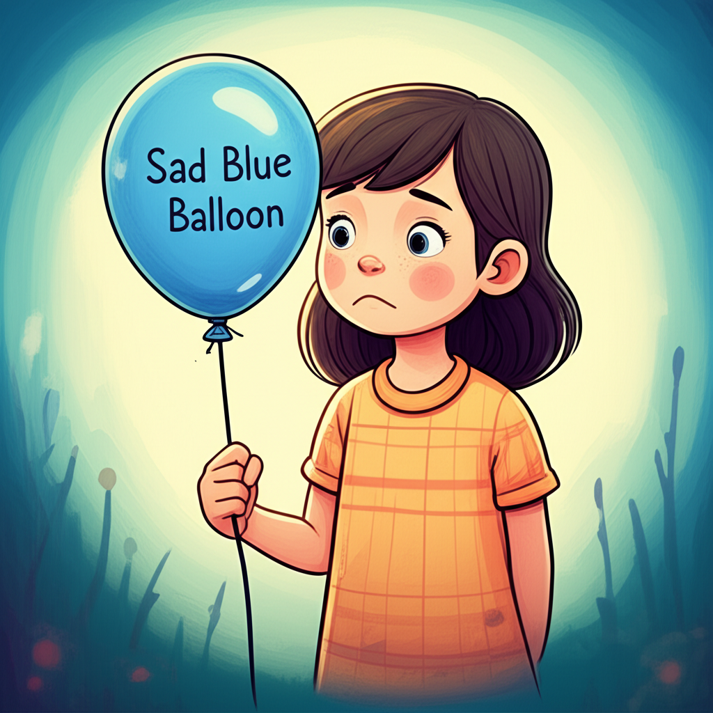 Bella with sad blue balloon